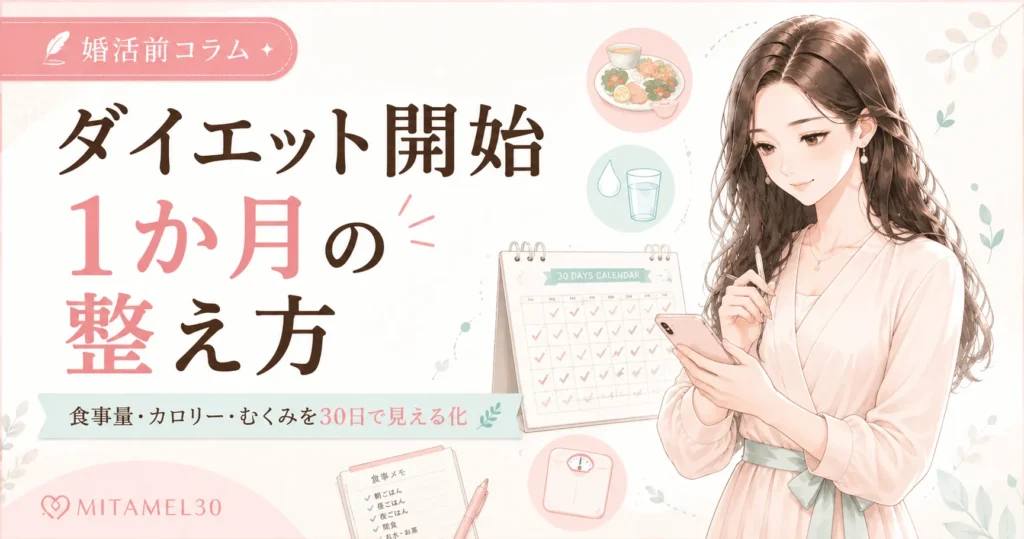 MITAMEL30婚活前コラム｜ダイエット開始1か月の整え方を解説するミアリエのアイキャッチ